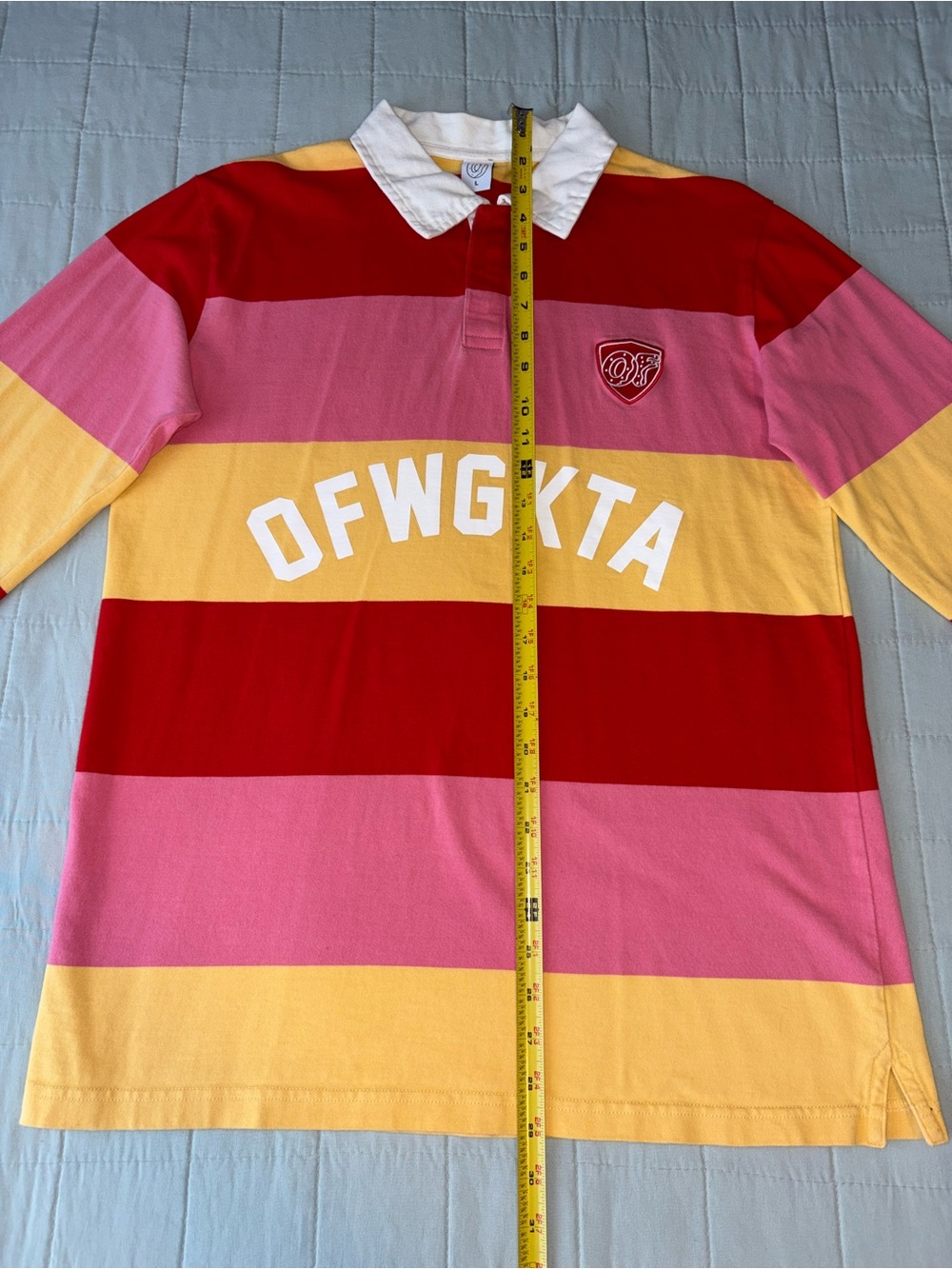 Odd Future OFWGKTA Striped Long Sleeve Polo Rugby Pink Red Yellow Sz. Large - Picture 2 of 4